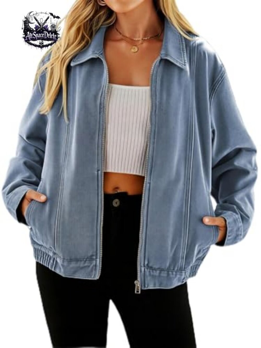 Womens Denim Jacket Zip Up Relaxed Fit Classic Jean Coat Spring Fall Casual